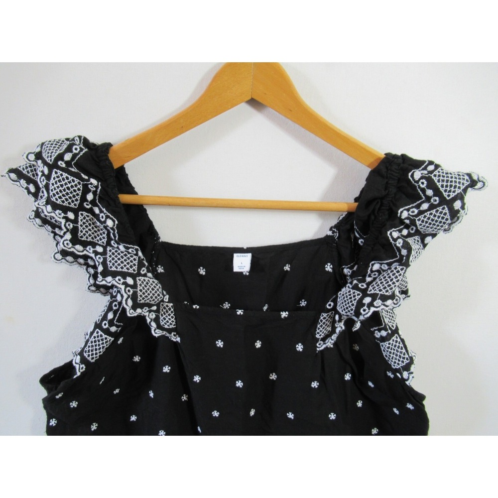 Old Navy Embroidered Top Women Large Black Ruffle Sleeveless Boho - Picture 2 of 6